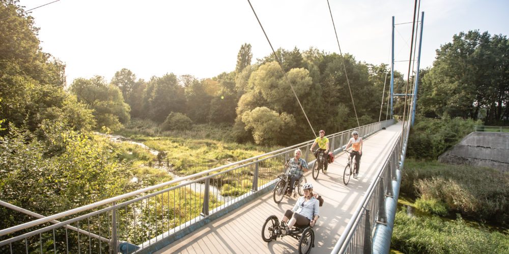 Das Foto zeigt vier Radfahrer auf der Römer-Lippe-Route