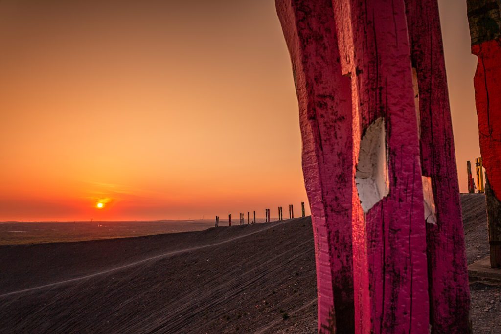 Das Foto zeigt die Halde Haniel in Bottrop im Sonnenuntergang