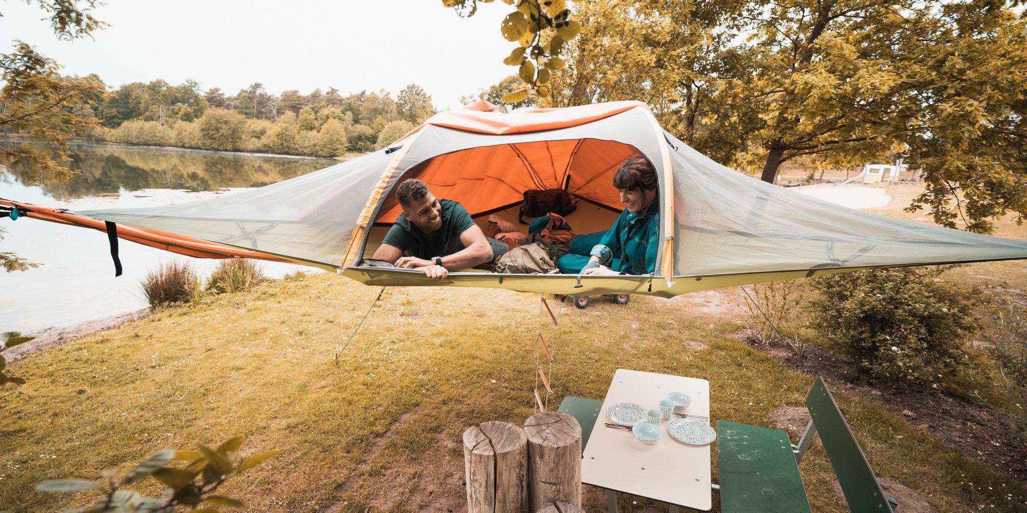 Das Bild zeigt ein Schwebezelt in der Dingdener Heide in Hamminkeln